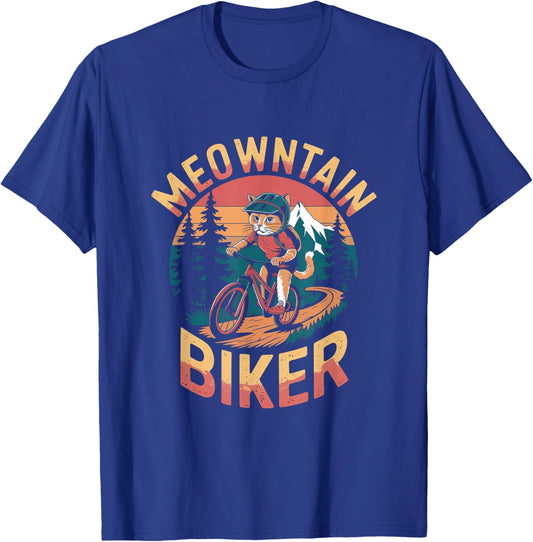 Retro Mountain Biker Pun - Funny Mountain Biking Cat T-Shirt - T-Shirt | Royal