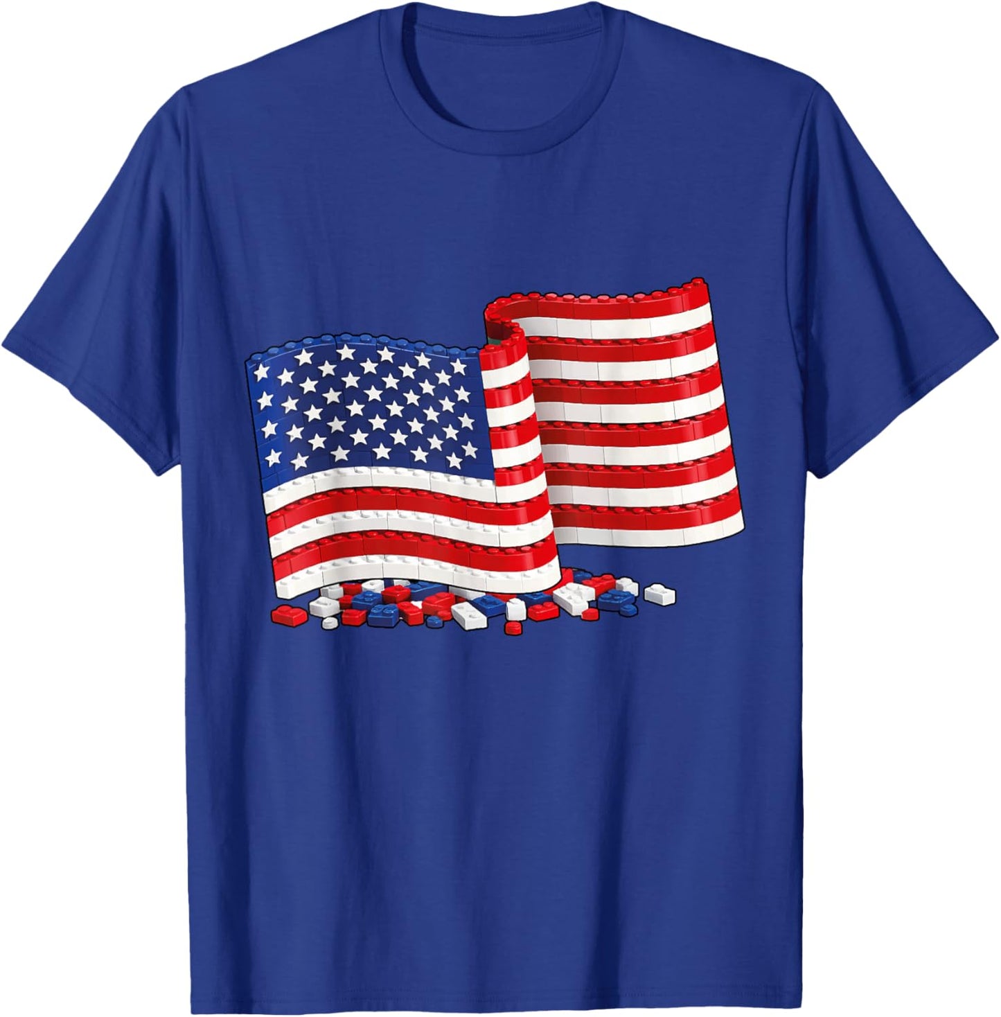 US Flag American July 4 Brick Builder Brick Building T-Shirt - T-Shirt | Royal