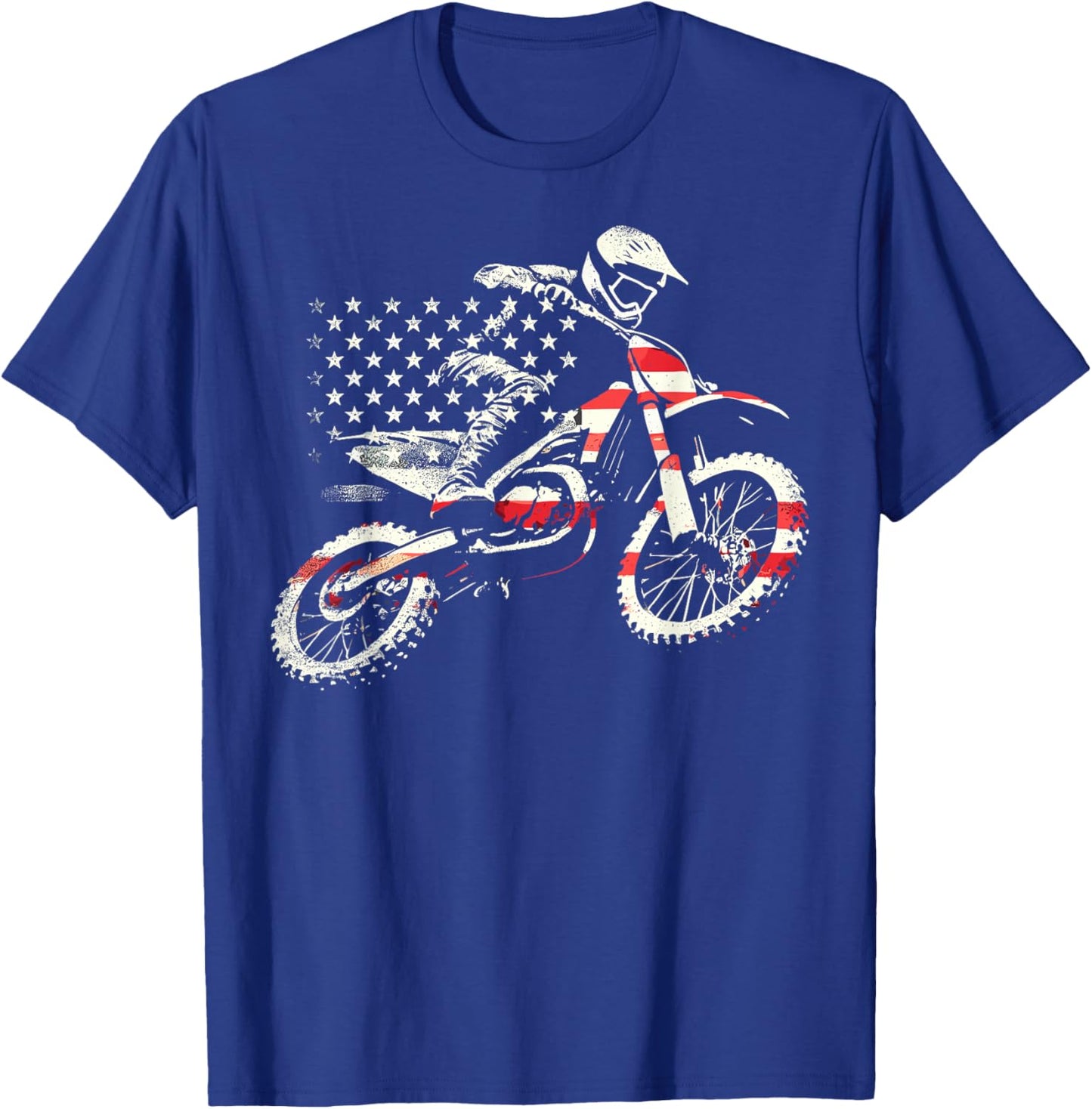 Dirt Bike Retro American Flag Motocross Enduro T-Shirt - T-Shirt | Royal