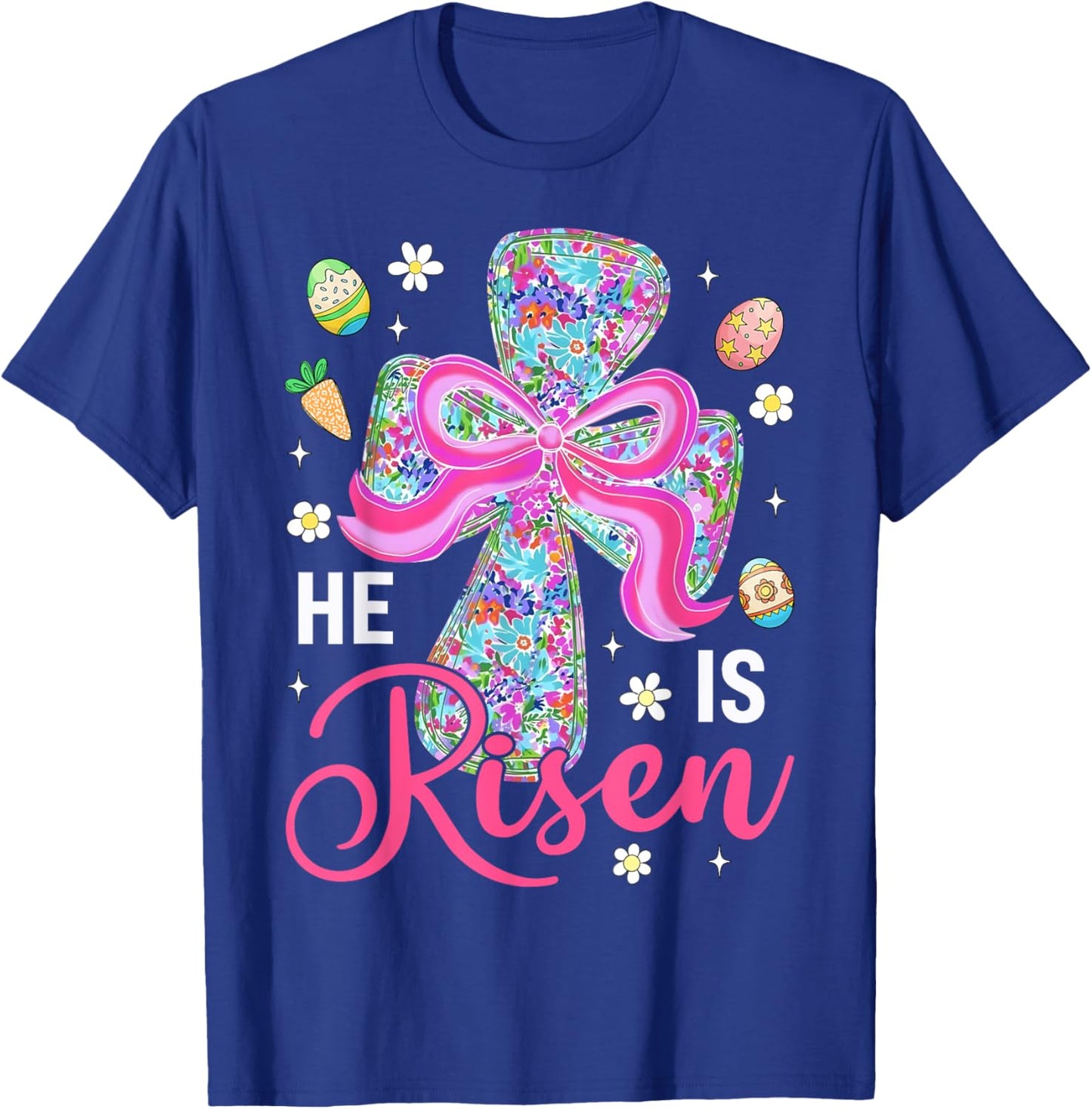 He is Risen Jesus Christian Cross Coquette Bow Easter Bunny T-Shirt - T-Shirt | Royal