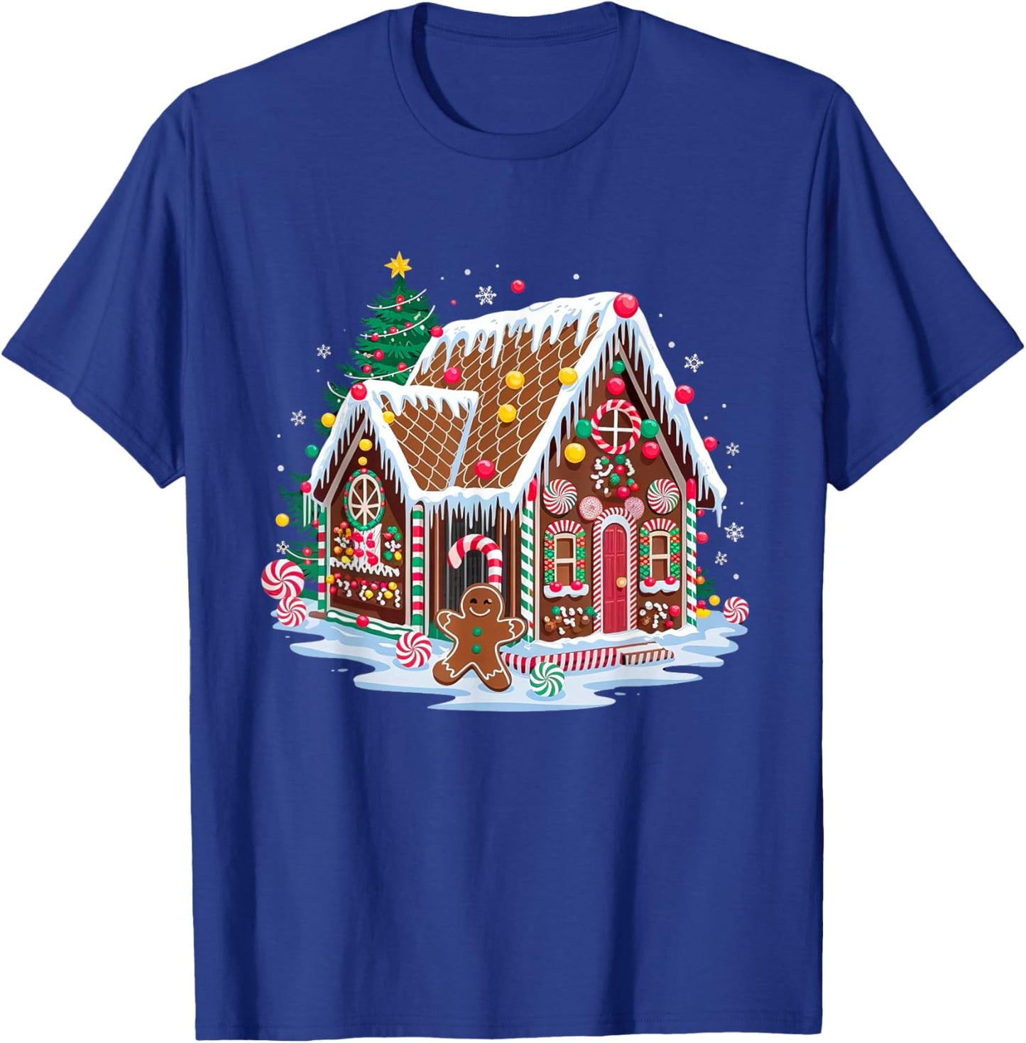 Christmas Gingerbread House Candy Cane X-Mas Pajamas Party T-Shirt - T-Shirt | Royal