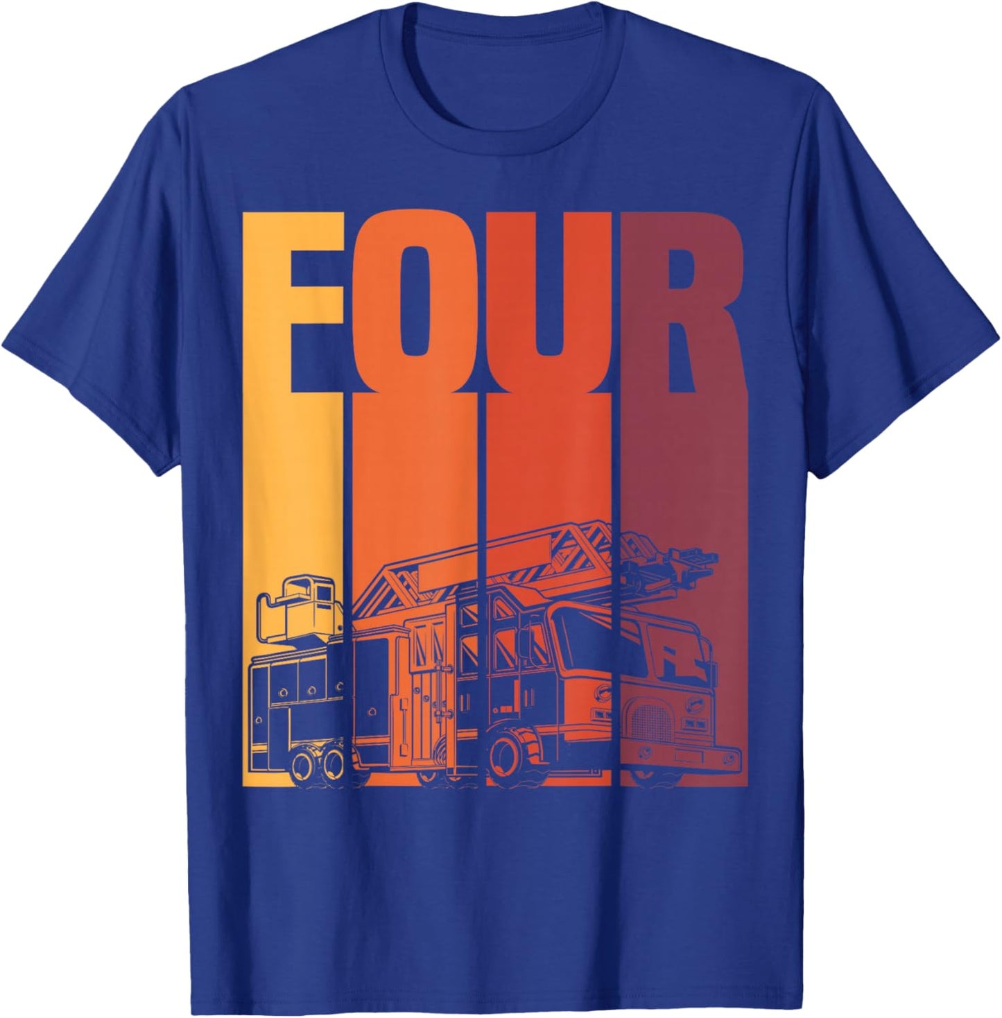 4 Year Old Firefighter Kids Fire Truck 4th Birthday Boy T-Shirt - T-Shirt | Royal