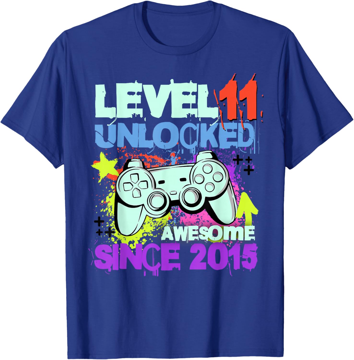 Level 11 Unlocked Awesome Since 2015 11th Birthday Boy Gamer T-Shirt - T-Shirt | Royal