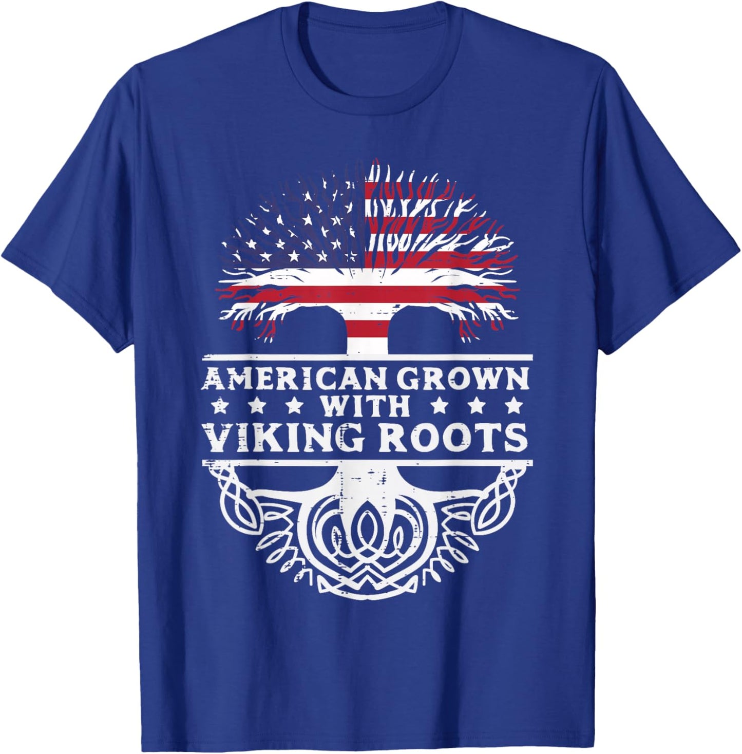 American Grown With Viking Roots US Flag Tree Men Women Kids T-Shirt - T-Shirt | Royal