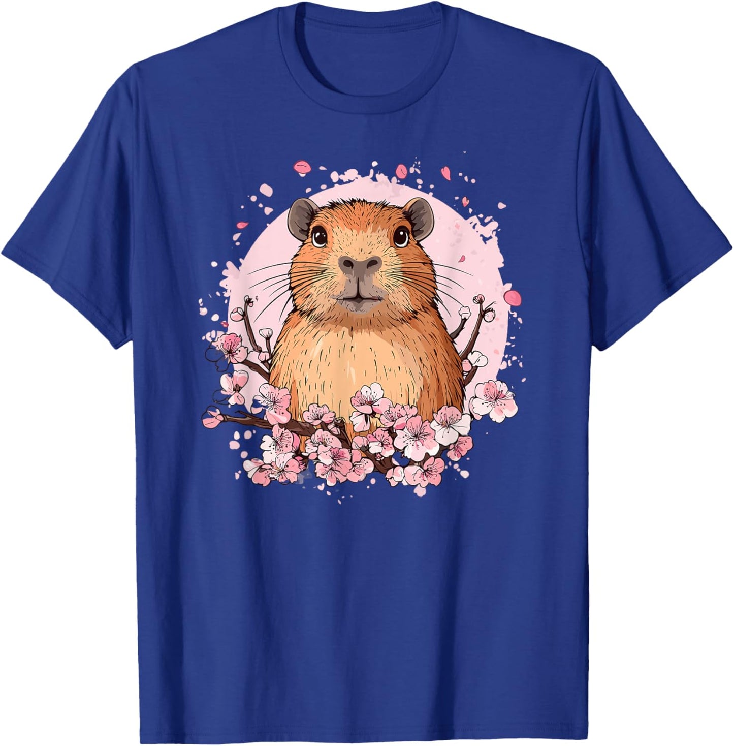 Capybara Surrounded by Pink Cherry Blossoms T-Shirt - T-Shirt | Royal