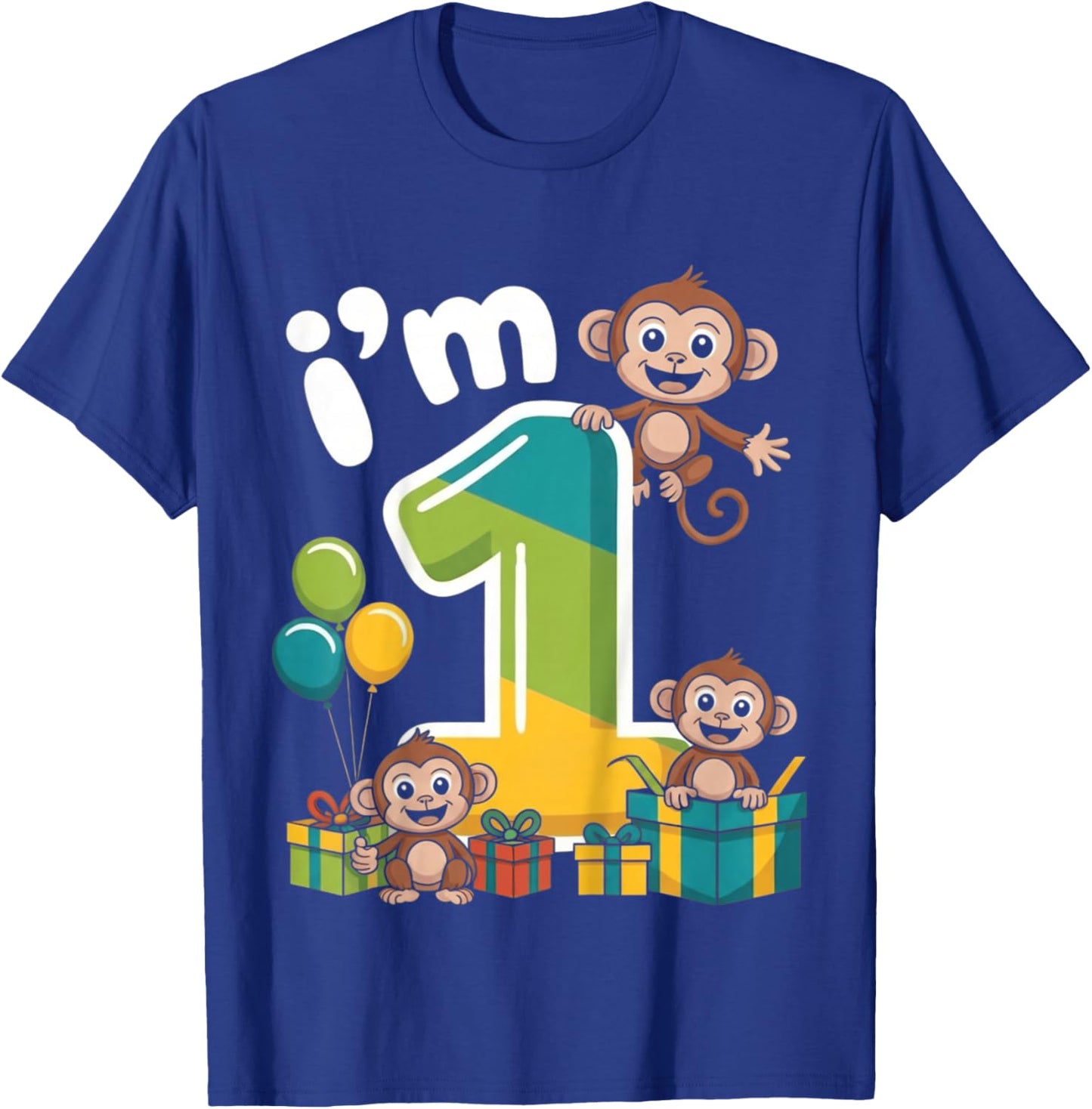 Kids One 1yr 1St Birthday Monkey Party Jungle 1 Year Old Boys T-Shirt - T-Shirt | Royal