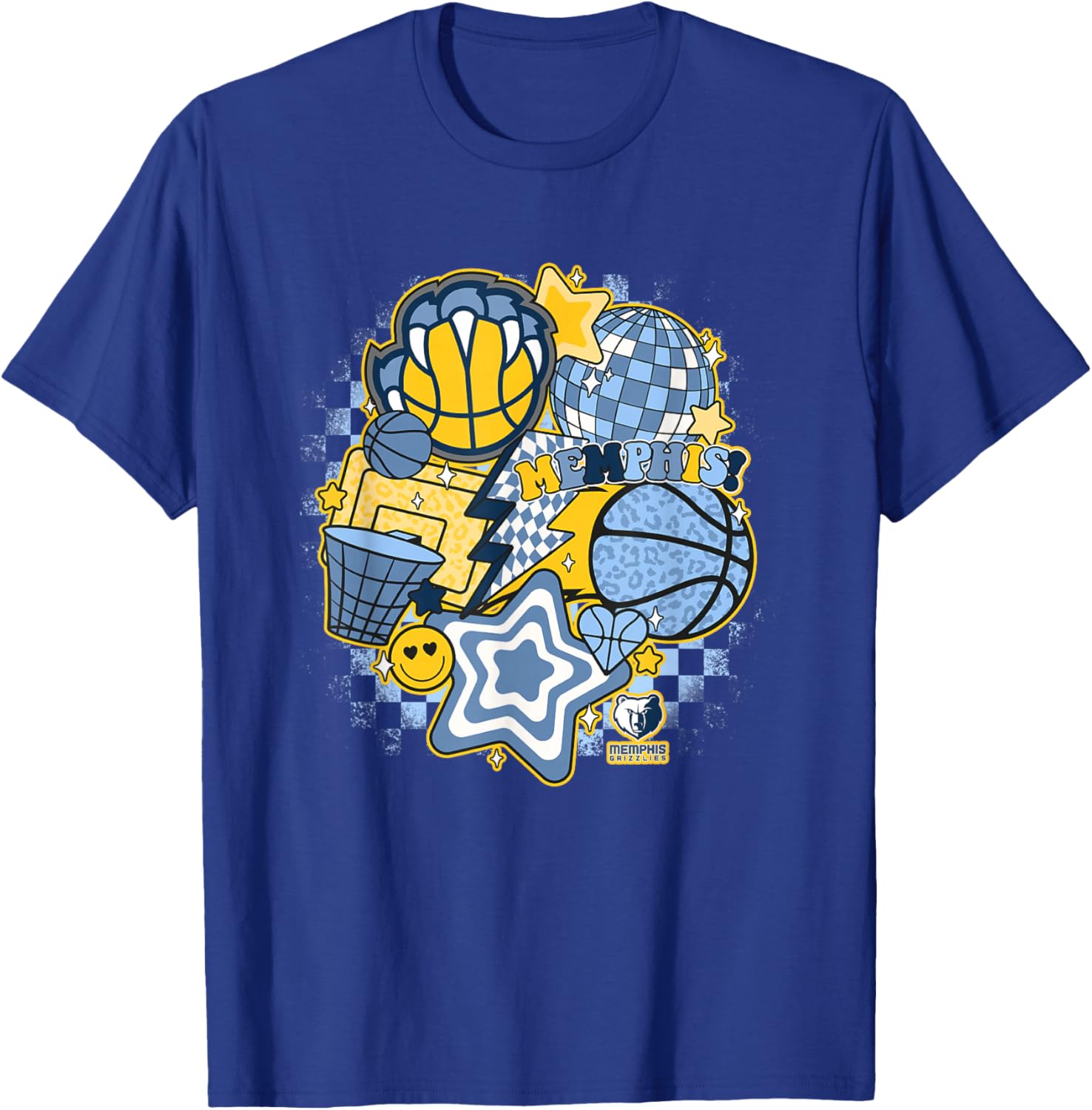 NBA Memphis Grizzlies Psychedelic Basketball Collage T-Shirt - T-Shirt | Royal