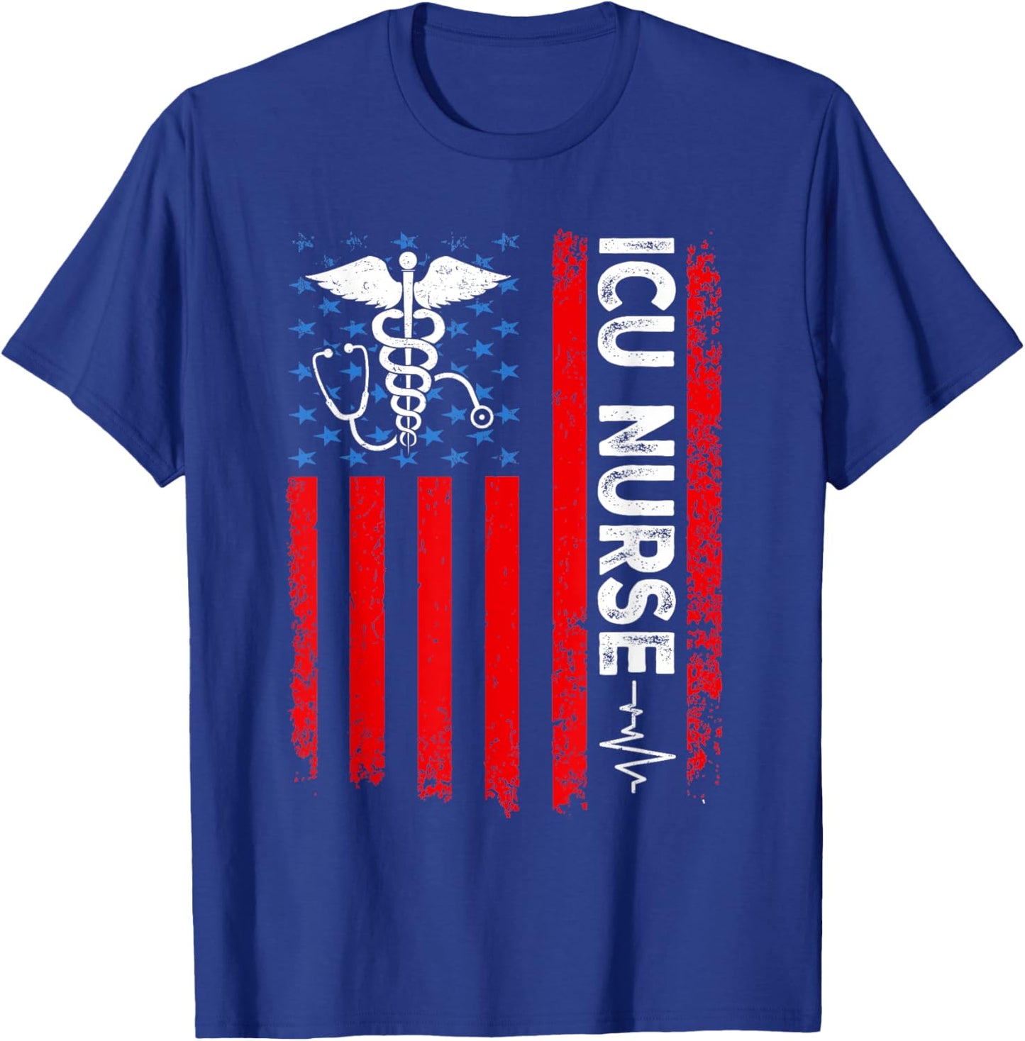 ICU Nurse American Flag Patriotic Intensive Care Unit Nurse T-Shirt - T-Shirt | Royal