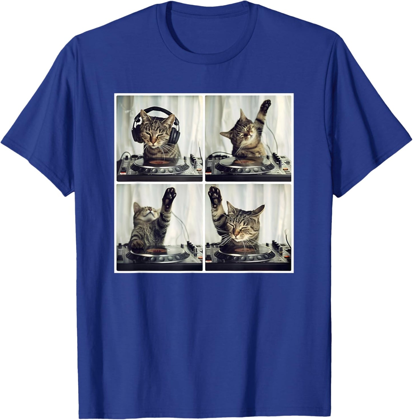 EDM DJ Cat Animal On Decks House Music Cat DJ T-Shirt - T-Shirt | Royal