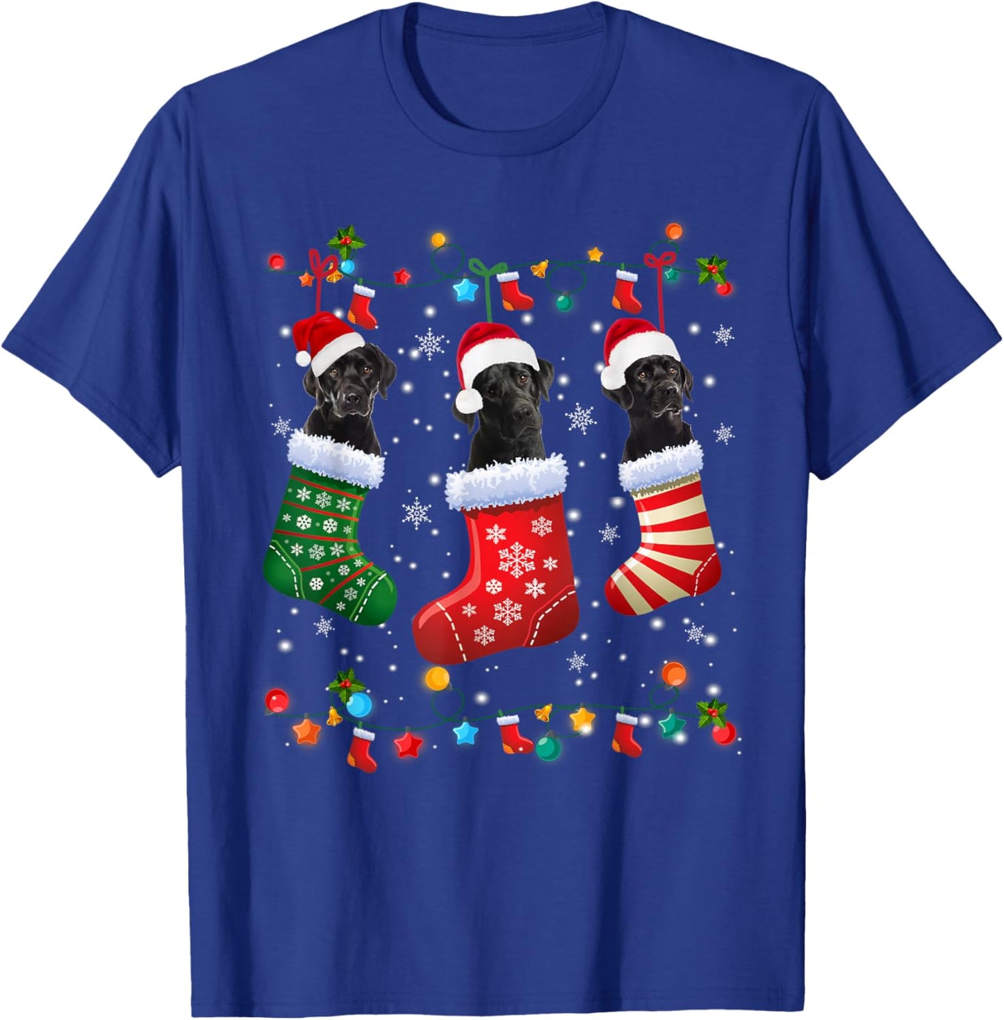 Christmas Socks Pajama Black Lab Labrador Dog Puppy Lover T-Shirt - T-Shirt | Royal