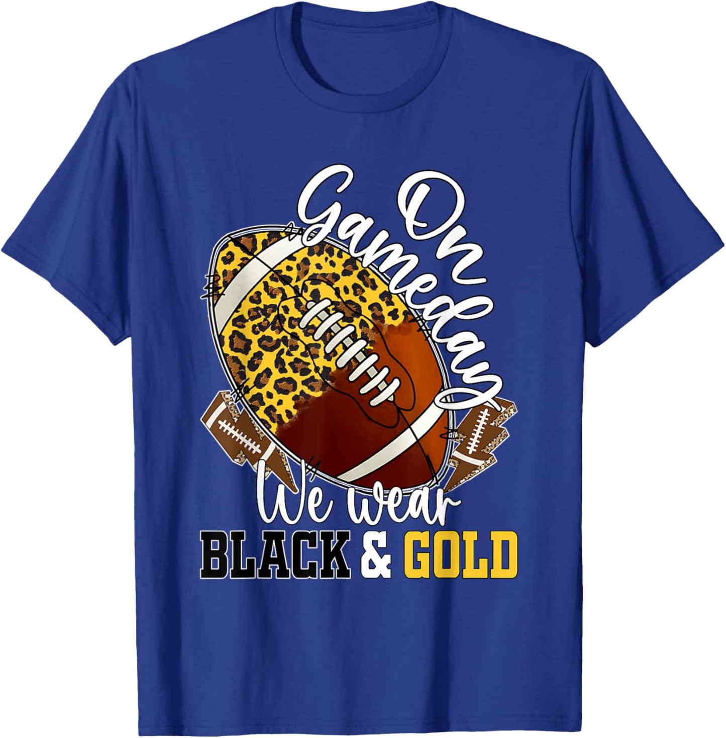 On Gameday Football We Wear Black And Gold School Spirit T-Shirt - T-Shirt | Royal
