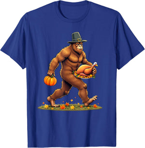 Funny Bigfoot Thanksgiving Day Pilgrim Turkey Pumpkin T-Shirt - T-Shirt | Royal