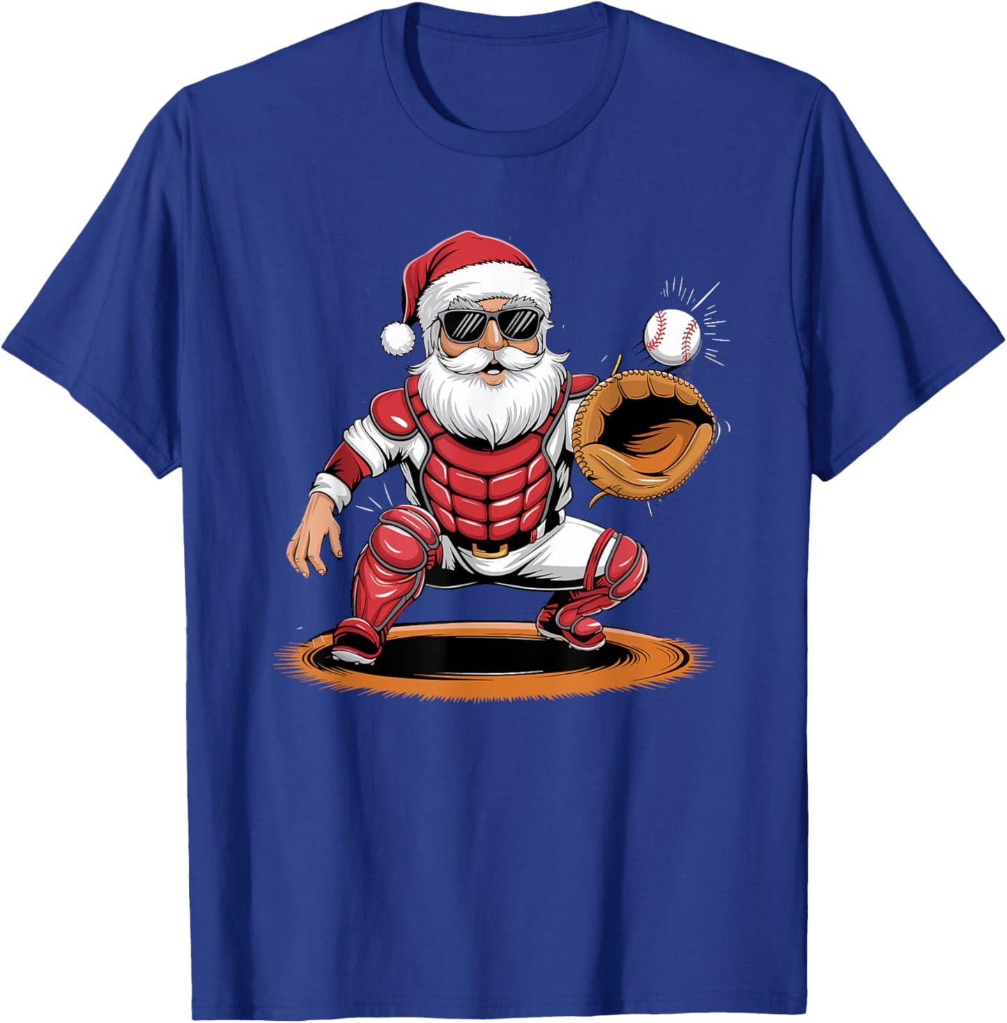 Santa Playing Baseball As Catcher Boys Teens Christmas T-Shirt - T-Shirt | Royal