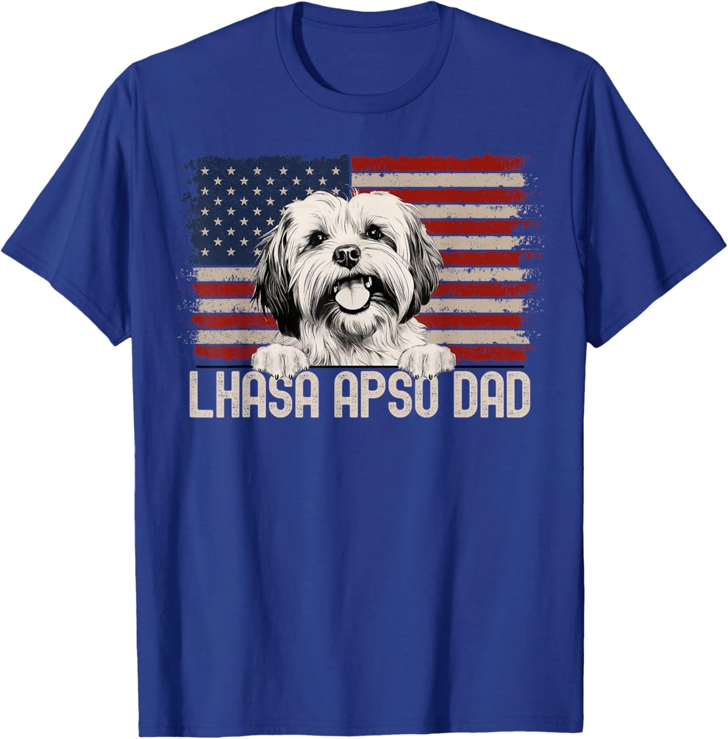 Best Dog Dad Ever American Flag - Lhasa Apso Dad T-Shirt - T-Shirt | Royal