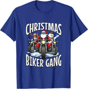 Christmas Biker Gang - Santa, Reindeer & Snowman Bikers T-Shirt - T-Shirt | Royal