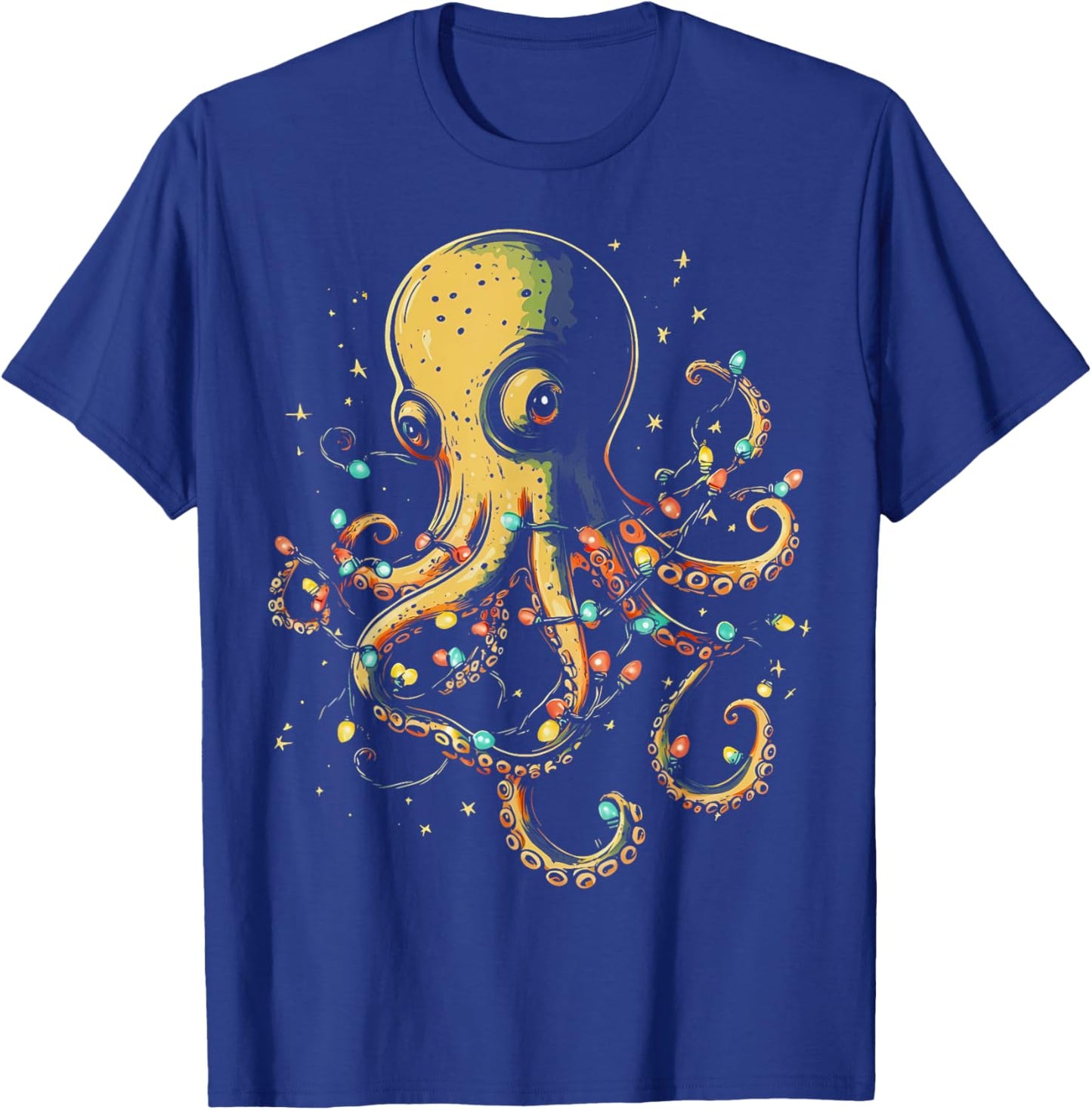Christmas Lights Sea Octopus Marine Biology Ocean Animal T-Shirt - T-Shirt | Royal