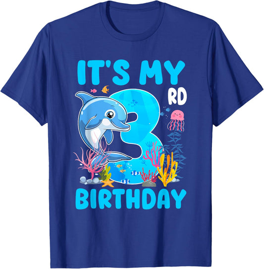 It's My 3rd Birthday Dolphin Sea Animal Themed 3 Year Old T-Shirt - T-Shirt | Royal