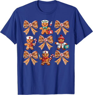 Coquette Bow Gingerbread Christmas Nurse Xmas Holiday T-Shirt - T-Shirt | Royal