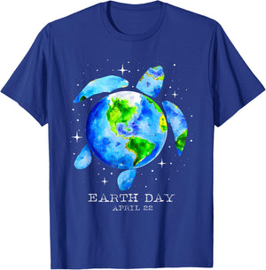 Earth Day 2025 Restore Earth Sea Turtle Art Save the Planet T-Shirt - T-Shirt | Royal