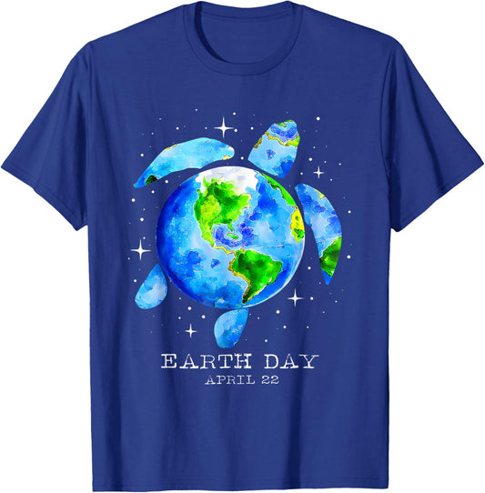 Earth Day 2025 Restore Earth Sea Turtle Art Save the Planet T-Shirt - T-Shirt | Royal