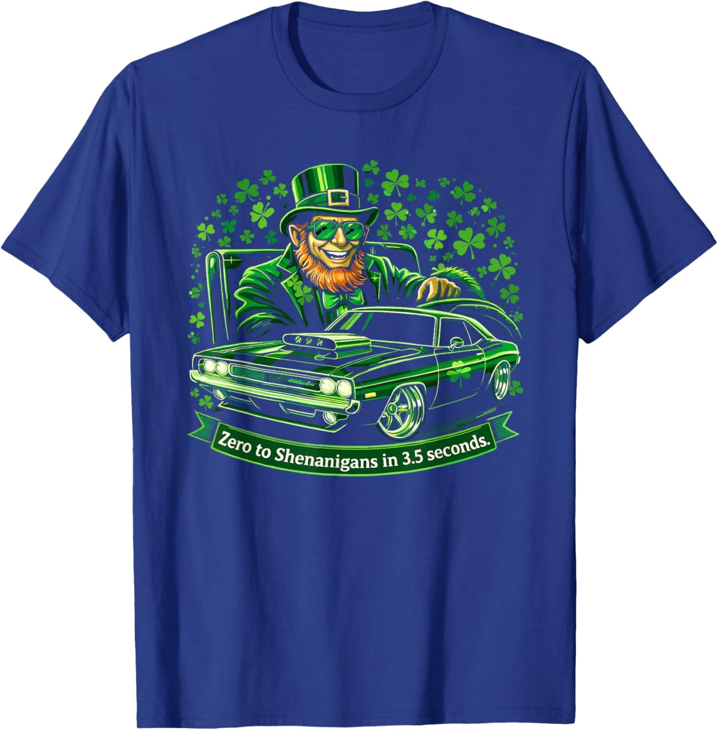 St Patricks Day Leprechaun Muscle Car Shenanigans Men Boys T-Shirt - T-Shirt | Royal