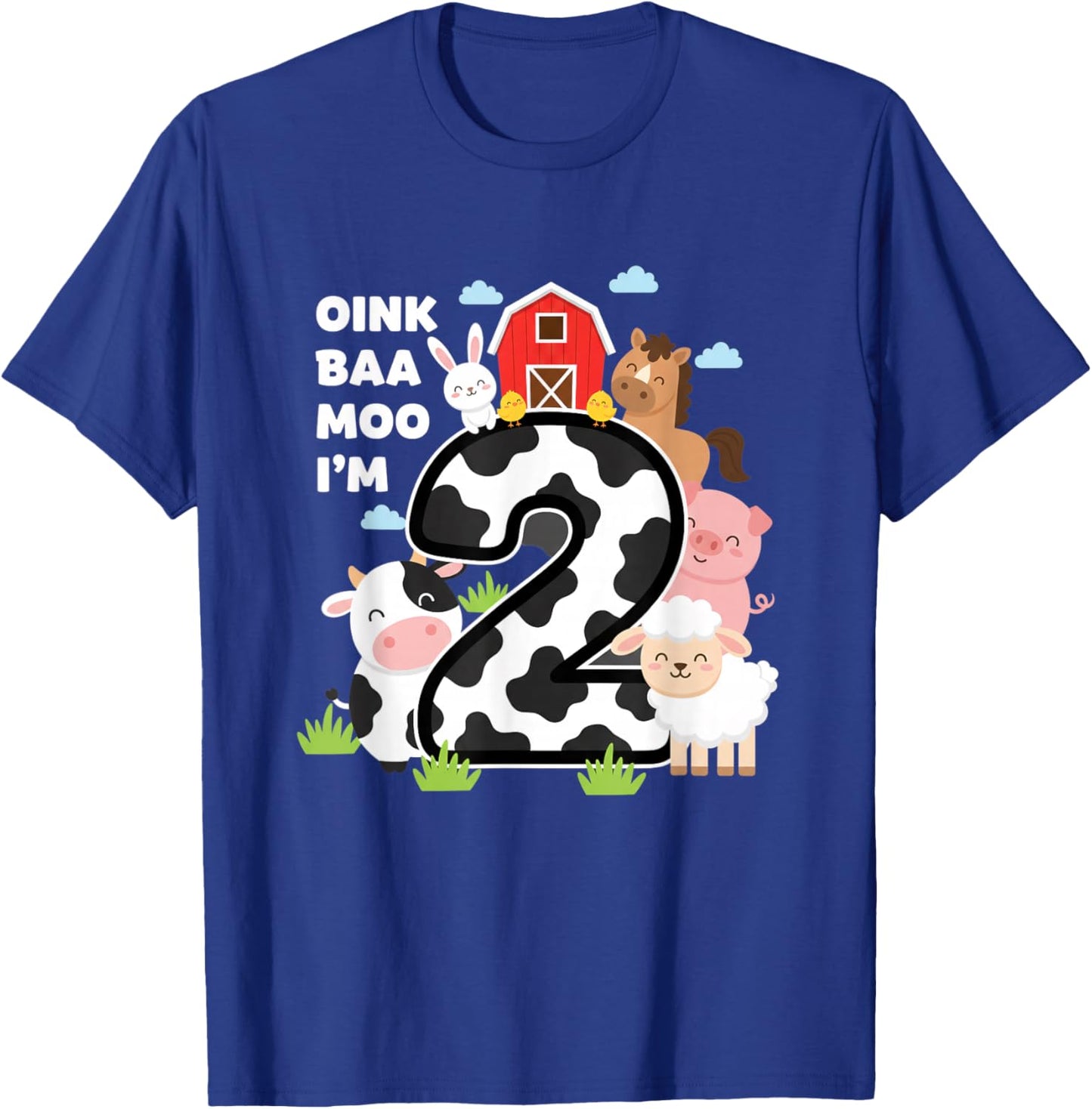 Oink Baa Moo I'm 2, Farm Animals 2nd BirthdayBarn T-Shirt - T-Shirt | Royal