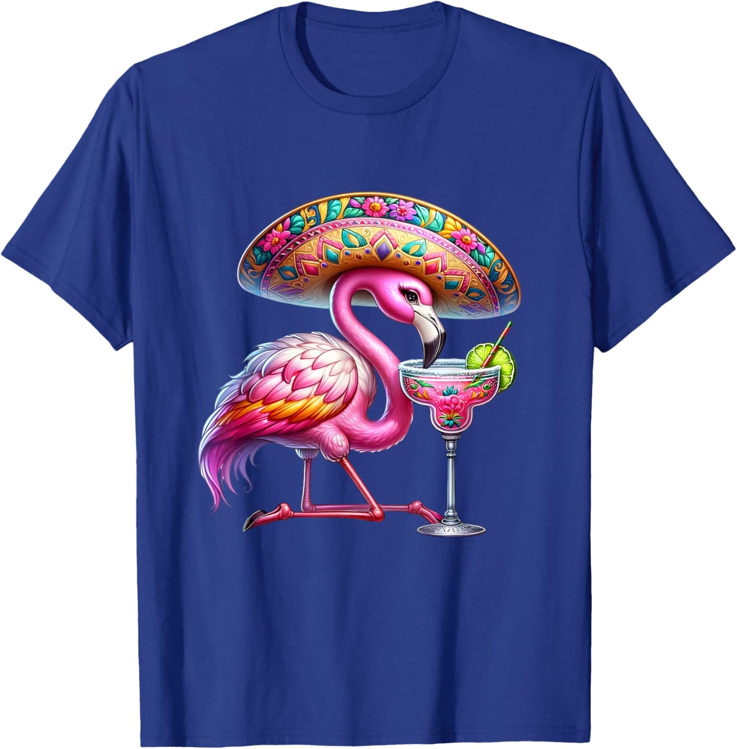 Pink Flamingo Drinking Margarita Cute Flamingo Cinco De Mayo T-Shirt - T-Shirt | Royal