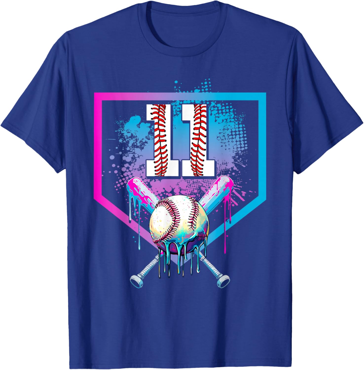 Baseball Drip 11th Birthday Home Plate Boy Youth 11 Year Old T-Shirt - T-Shirt | Royal