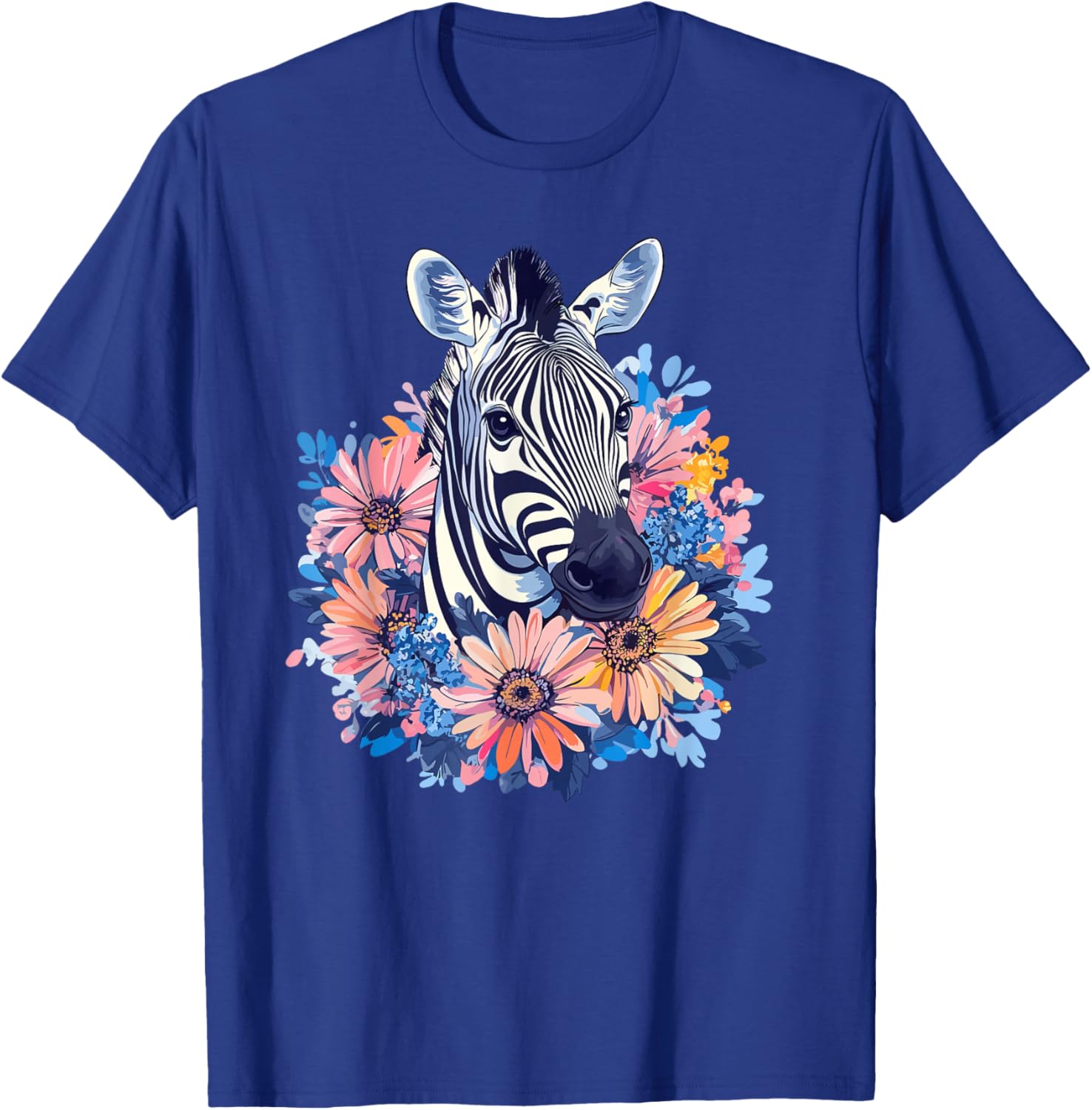 Zebra With Flowers Vibrant Nature T-Shirt - T-Shirt | Royal