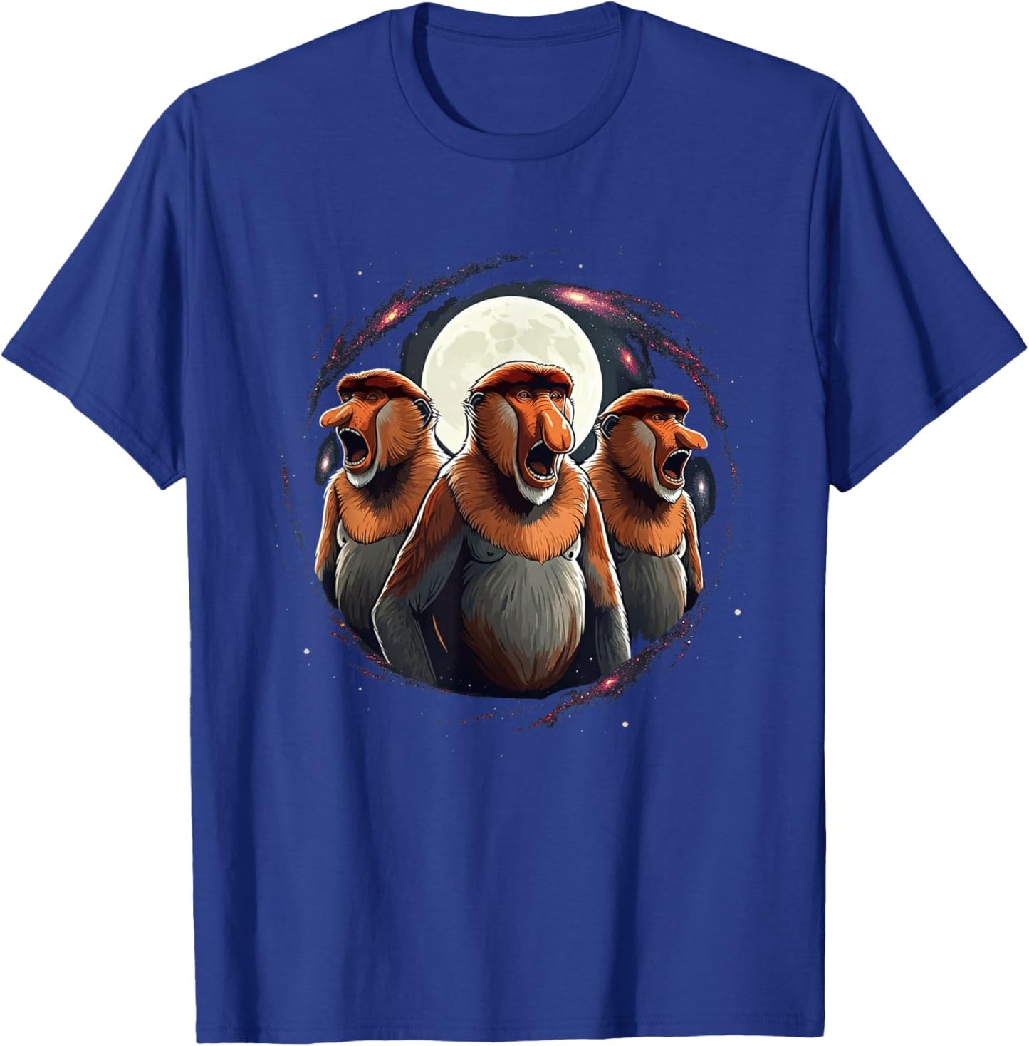 3 Proboscis Monkeys Moon Howling Funny Meme Men Women Kids T-Shirt - T-Shirt | Royal