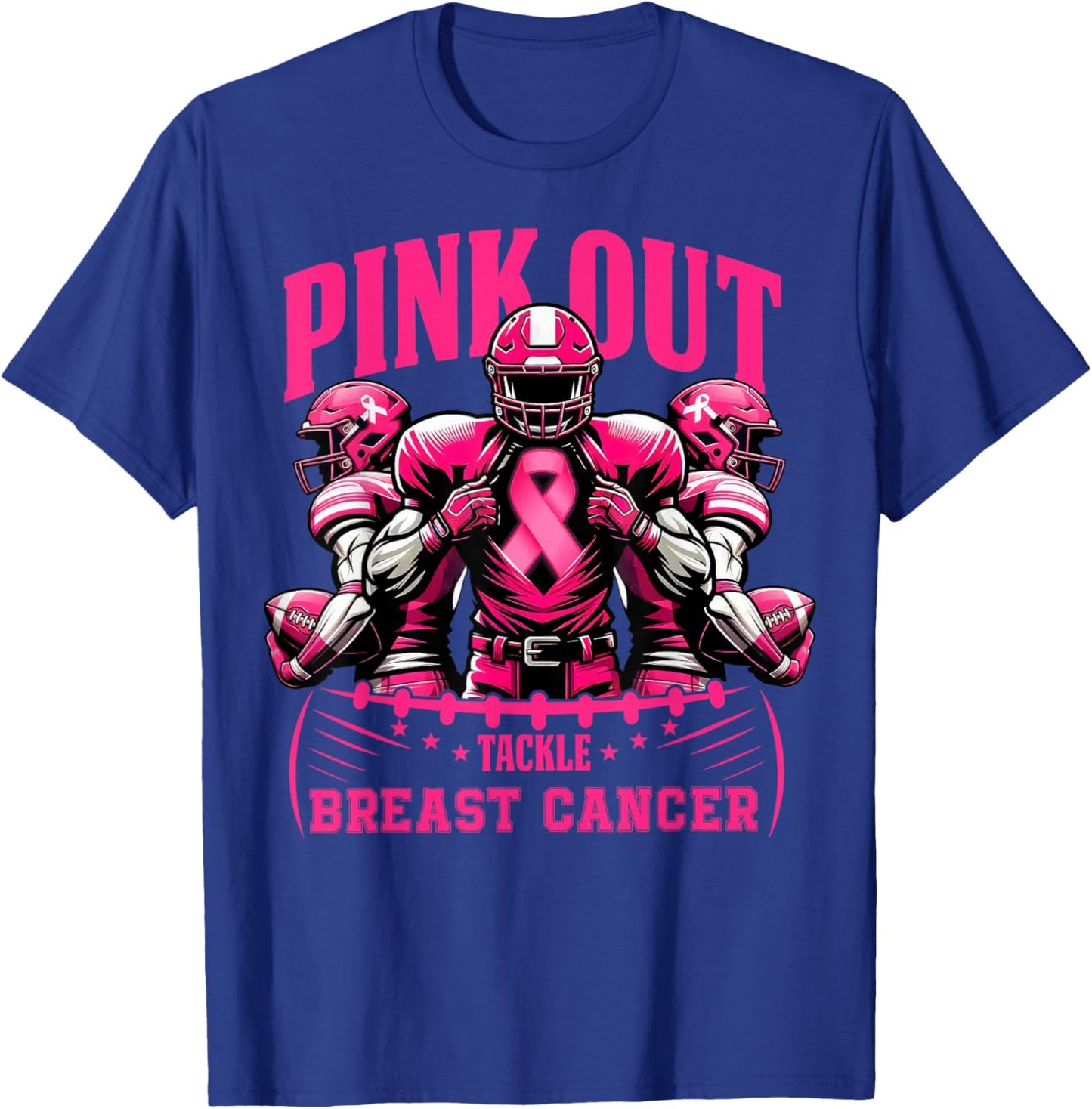 Pink Out Tackle Breast Cancer Awareness Football Pink Ribbon T-Shirt - T-Shirt | Royal