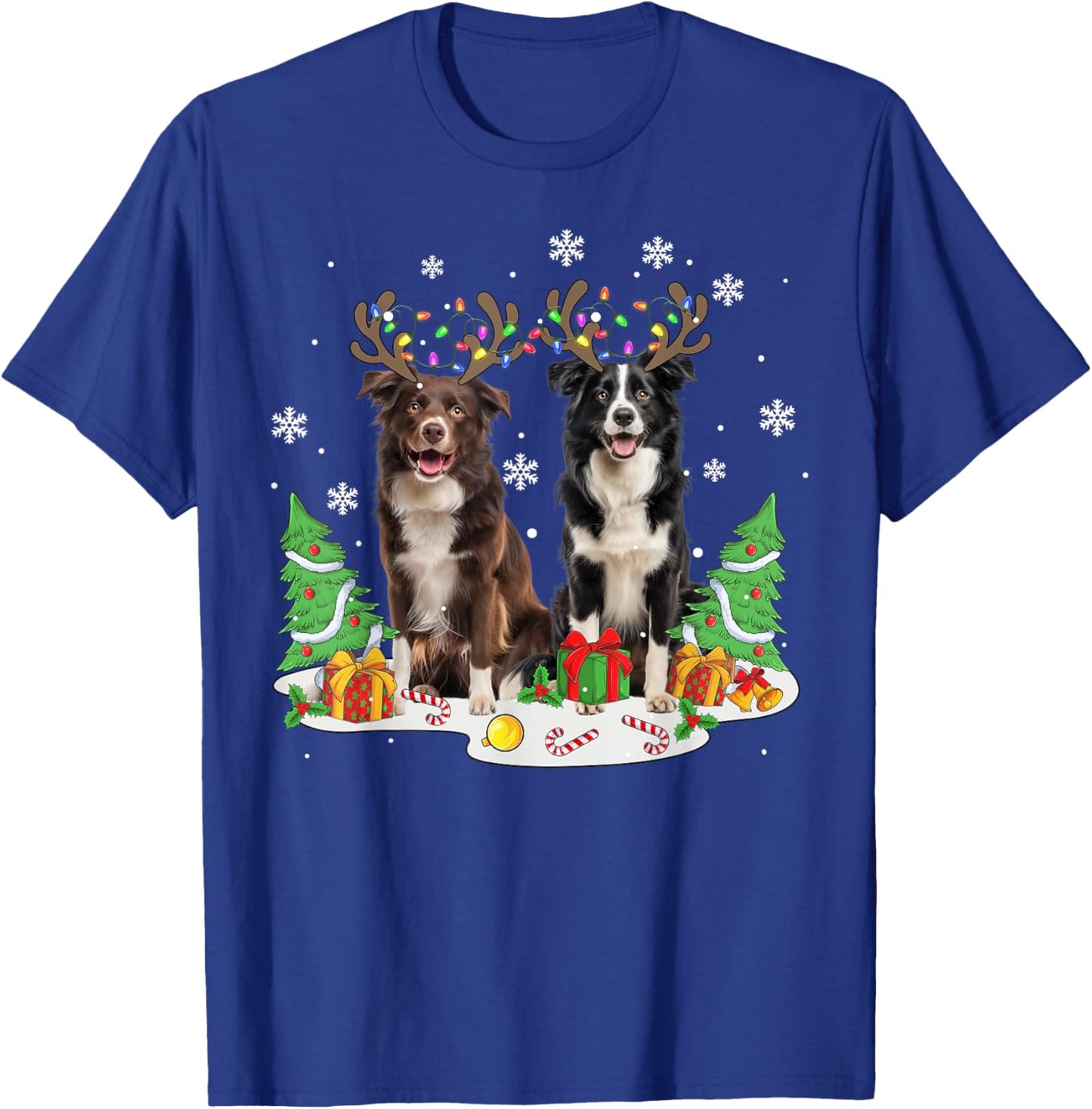 Border collie Dog Christmas lights Xmas Border collie dog Women Kids T-Shirt - T-Shirt | Royal