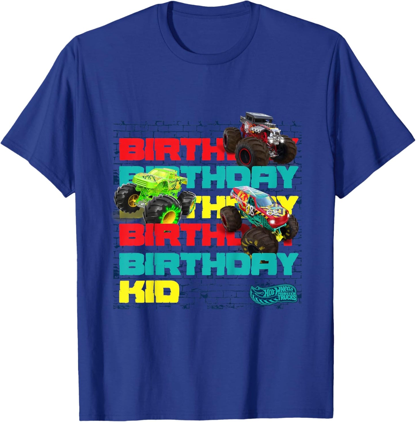 Kids Hot Wheels Monster Trucks - Birthday Kid Crash Zone T-Shirt - T-Shirt | Royal