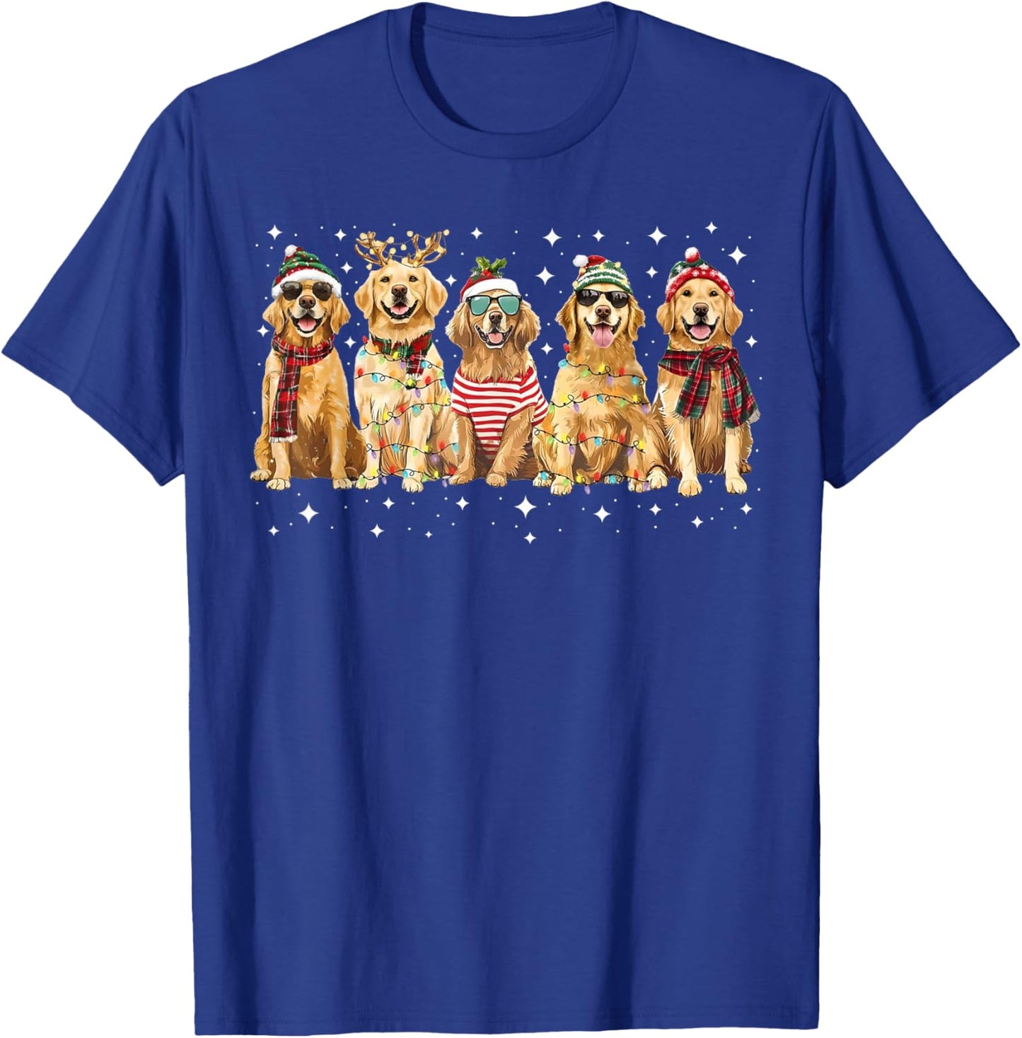 Golden Retriever Santa Christmas Lights Funny Xmas Dog Lover T-Shirt - T-Shirt | Royal