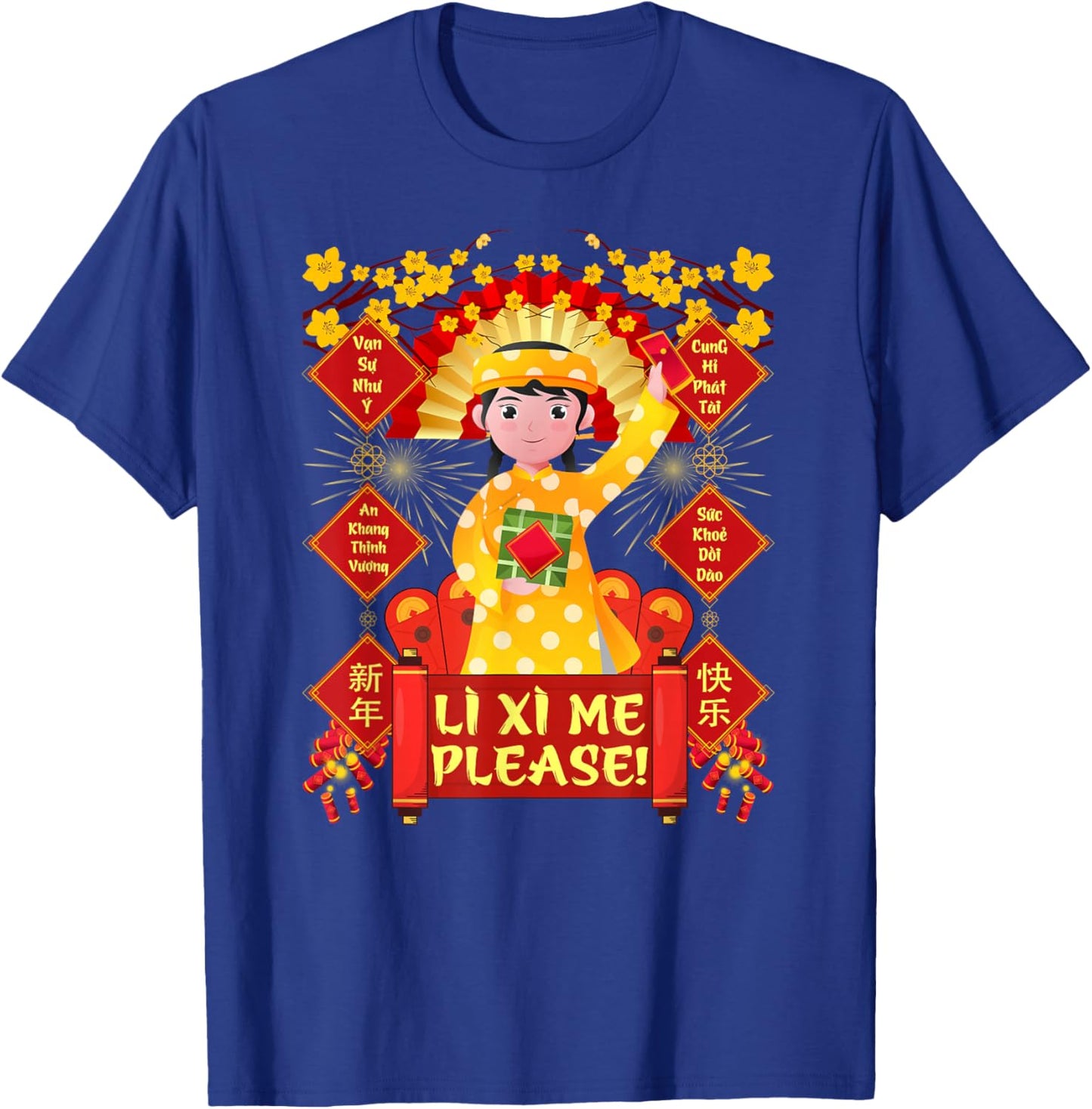 Funny Li Xi Me Please Vietnamese Red Cute Ao Dai Girl Kids T-Shirt - T-Shirt | Royal