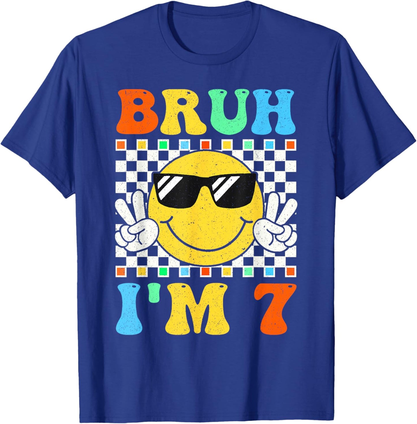 Bruh I'm 7 Year Old Gifts 7th Birthday Boy Seven Smile Face T-Shirt - T-Shirt | Royal