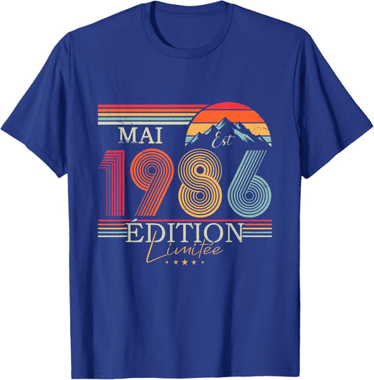 1986 Vintage May Birthday Retro Man Woman Gift T-Shirt - T-Shirt | Royal