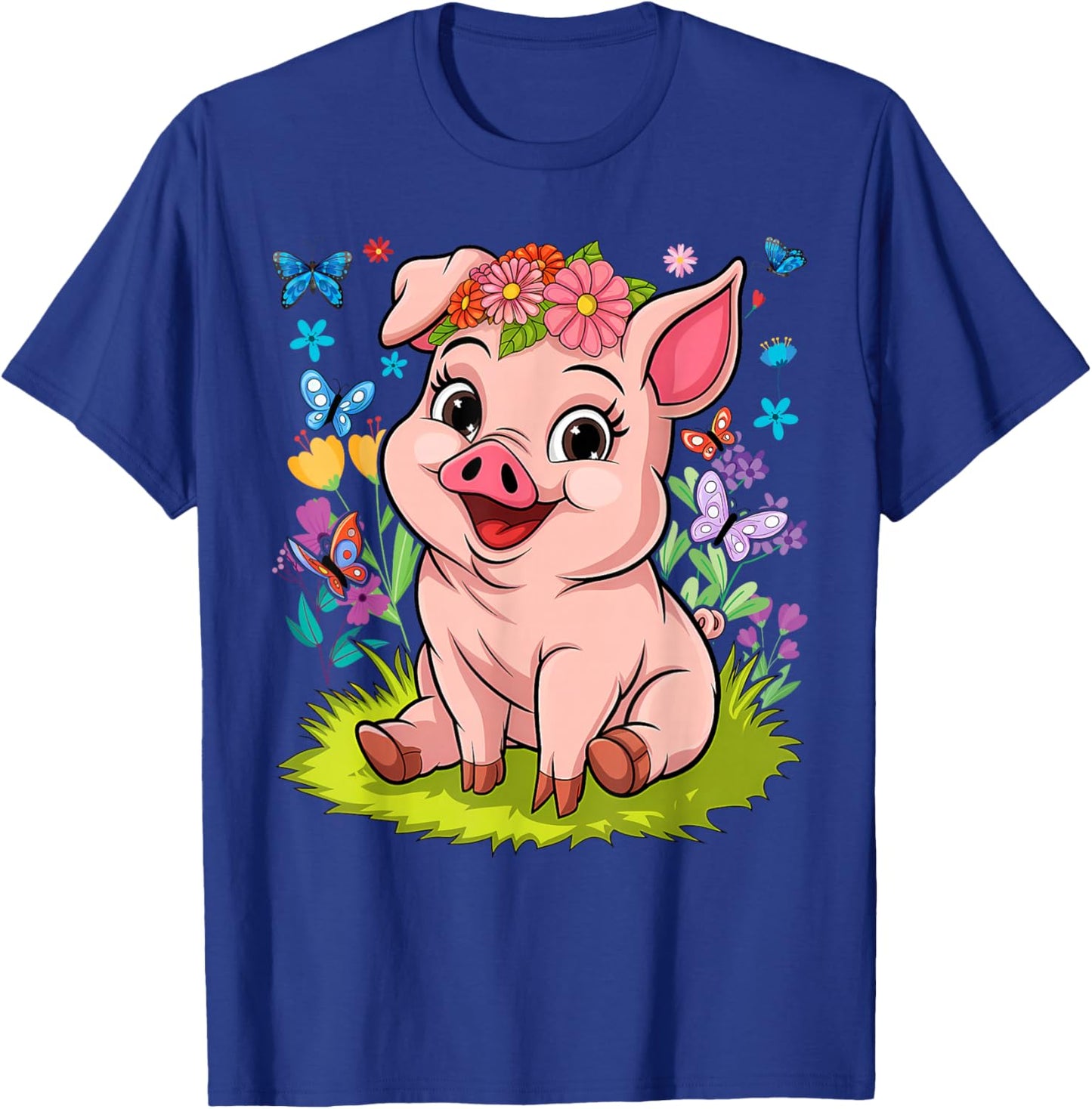 Cute Pig With Flowers I Kids Pig T-Shirt - T-Shirt | Royal