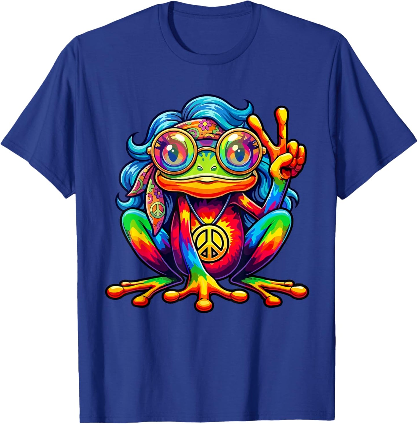 Hippie Tie-Dye Frog Girls Women Peace Sign 60s 70s T-Shirt - T-Shirt | Royal