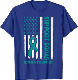 Prostate Cancer Awareness Support Squad Light Blue Ribbon US T-Shirt - T-Shirt | Royal