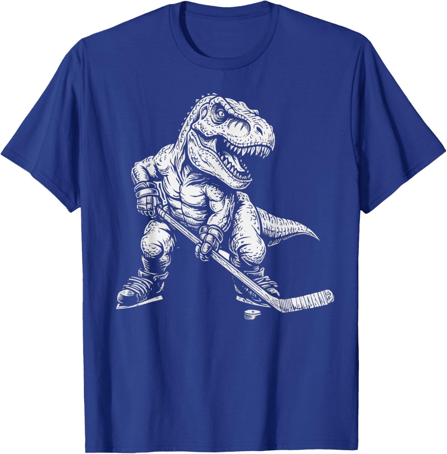 Hockey Player Dinosaur Kids Men Boys Ice Hockey T-Shirt - T-Shirt | Royal