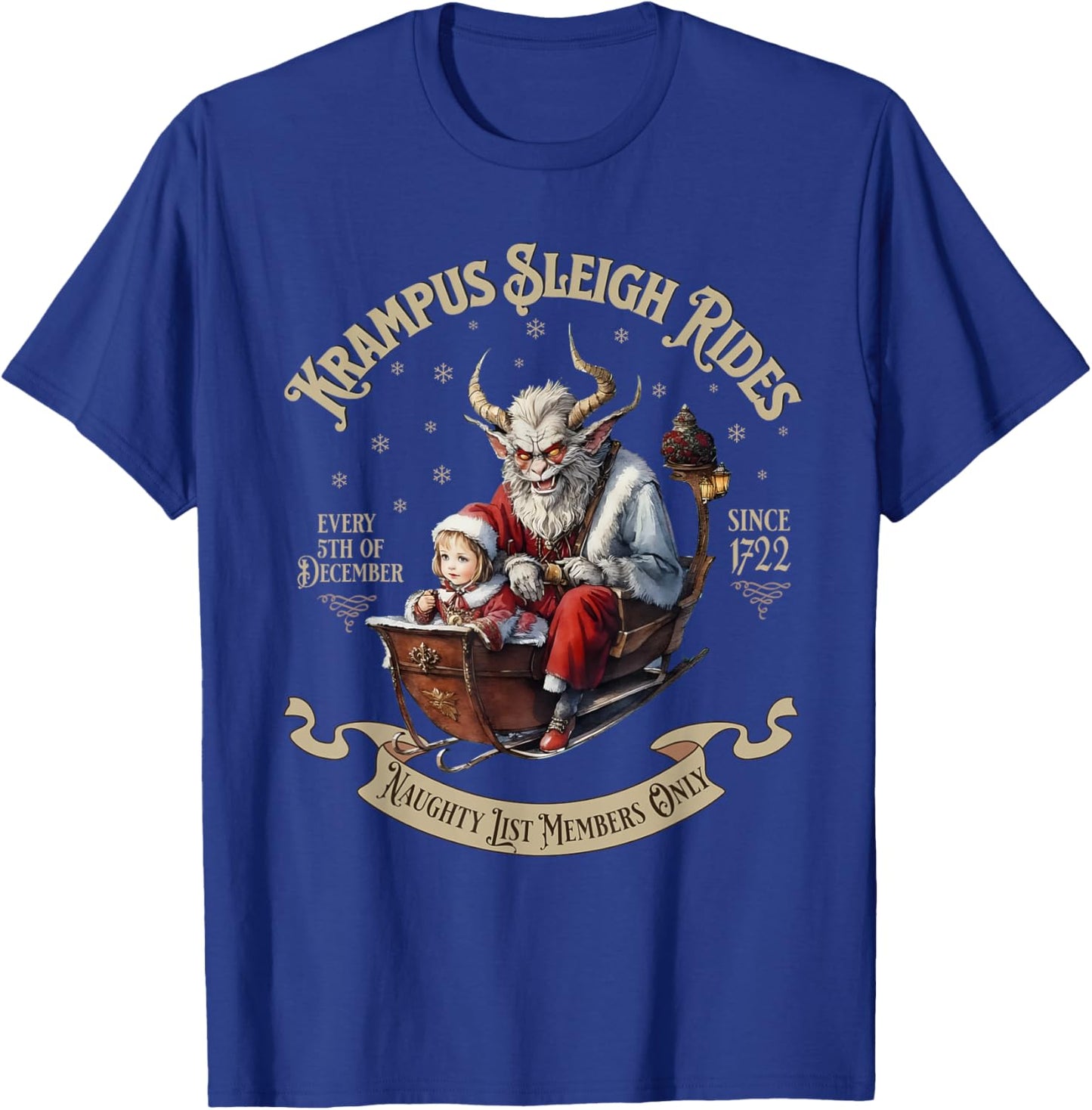 Funny Vintage Krampus Sleigh Rides Spooky Christmas Season T-Shirt - T-Shirt | Royal