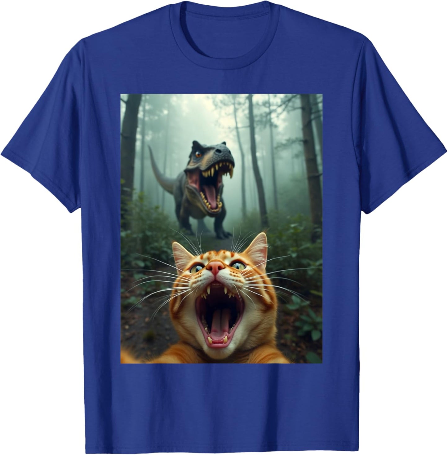 Cat Selfie with T-Rex Dinosaur T-Shirt - T-Shirt | Royal
