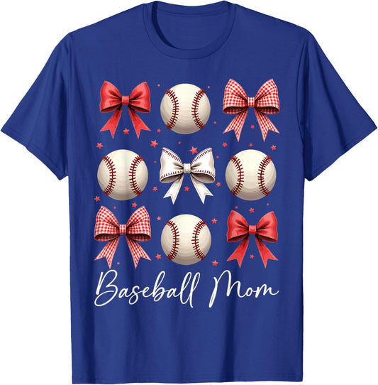Baseball Mom Funny Coquette Bow Baseball Mom T-Shirt - T-Shirt | Royal