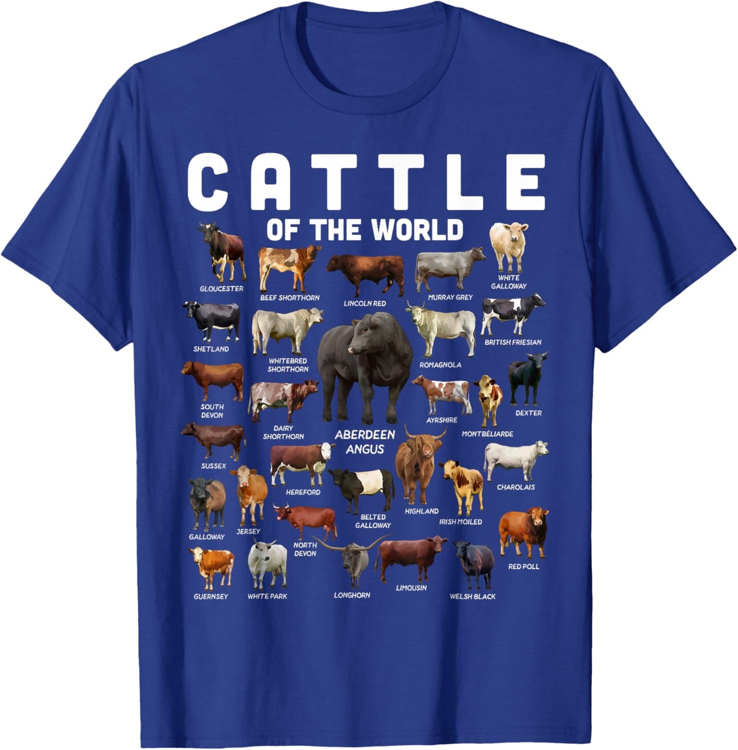 Cow Shirt Cattle Of The World Types Of Cows Funny Farmer T-Shirt - T-Shirt | Royal