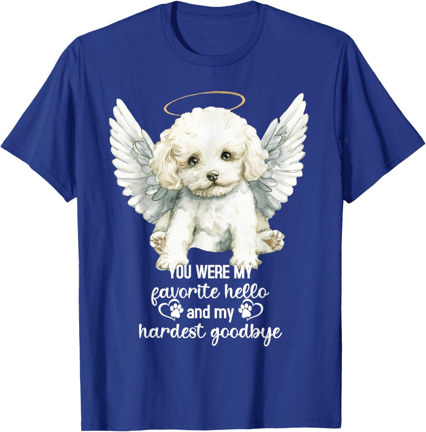 Bichon Frise Dog Memorial Angel Paw Prints Wings Pet Loss Women Kids T-Shirt - T-Shirt | Royal
