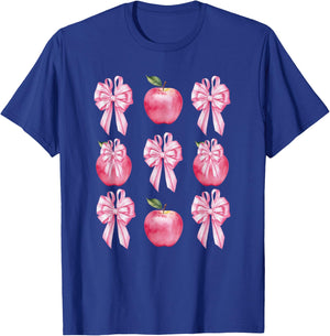 Pink Coquette Bow Apple Kid Back To School First Day Teacher T-Shirt - T-Shirt | Royal