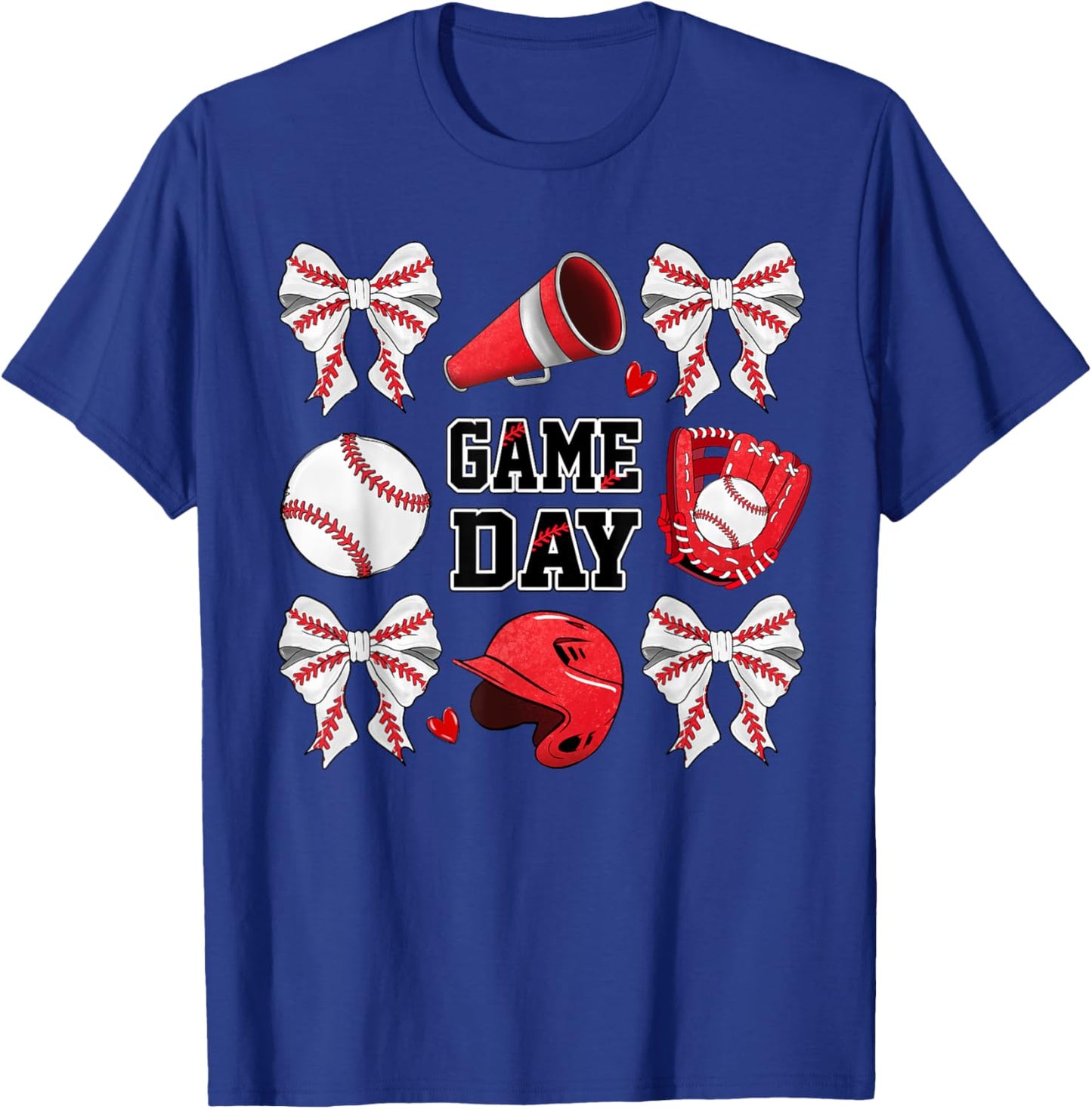 Game Day Baseball Bow Coquette Funny Baseball Lovers T-Shirt - T-Shirt | Royal