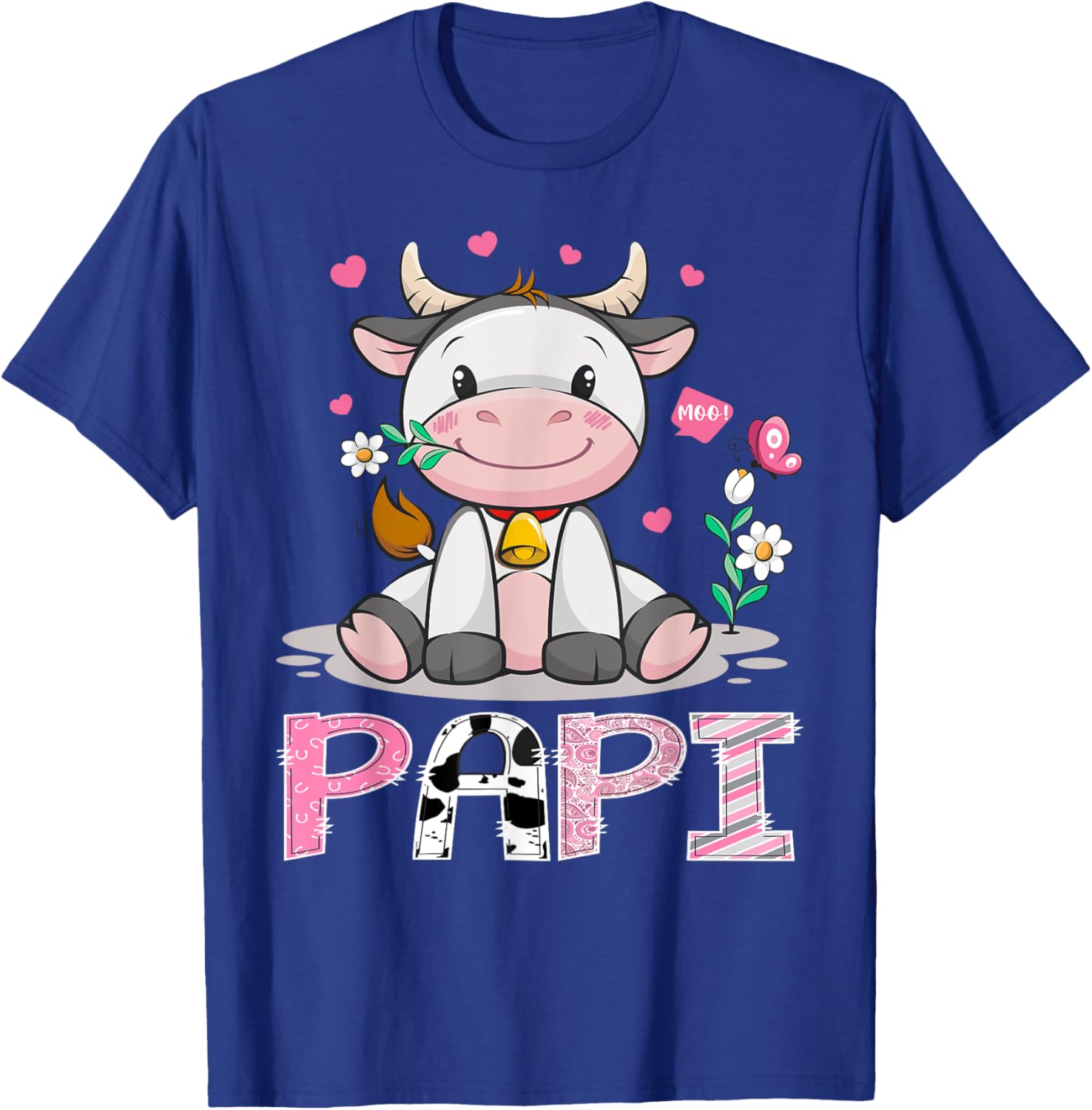 Papi Cute Cow Moo Farmer Birthday Family Matching T-Shirt - T-Shirt | Royal