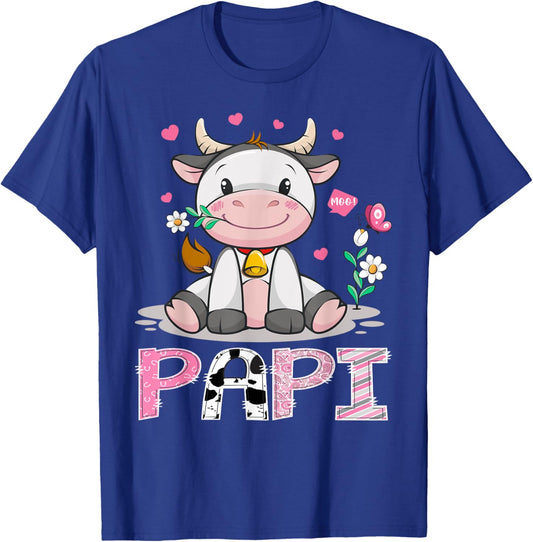 Papi Cute Cow Moo Farmer Birthday Family Matching T-Shirt - T-Shirt | Royal